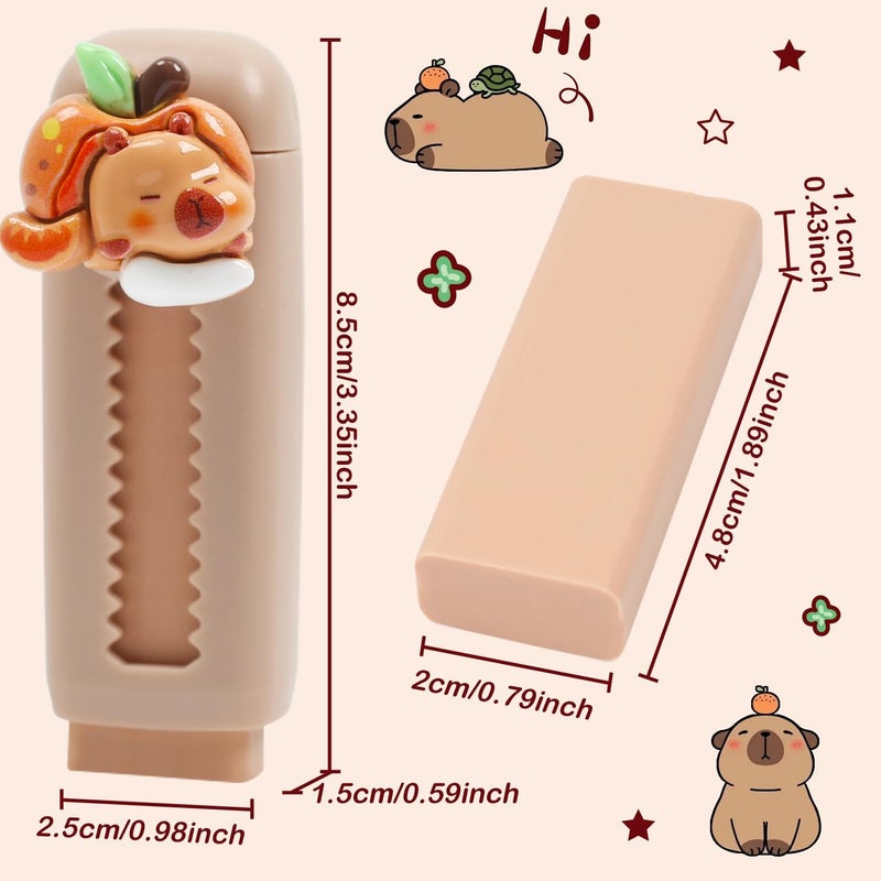 NEPOG Capybara Retractable Erasers, 4 Pcs Cute Capy Rubber, Push-Pull Rubber Eraser, Food Capybara Design Erasers for Boys Girls Students Capybara School Office Supply Stationery - Image 5